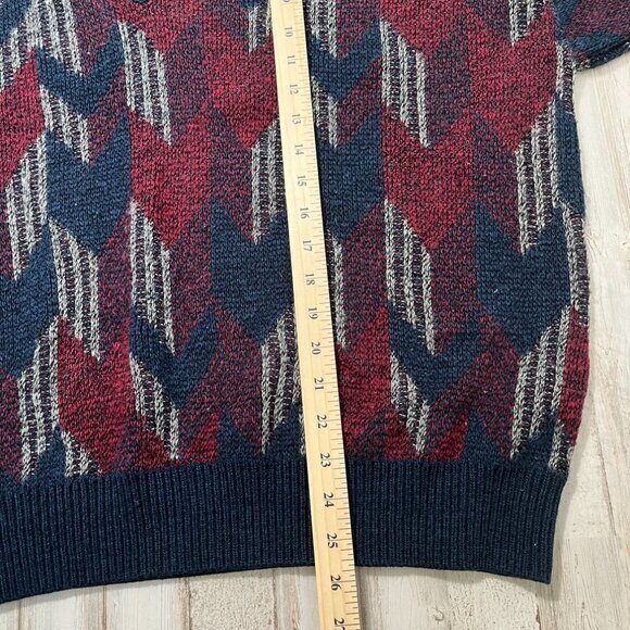 Vintage 90s Jantzen Cottage Aztec Geometric Knit V Neck Sweater Pullover Mens XL - Picture 4 of 6